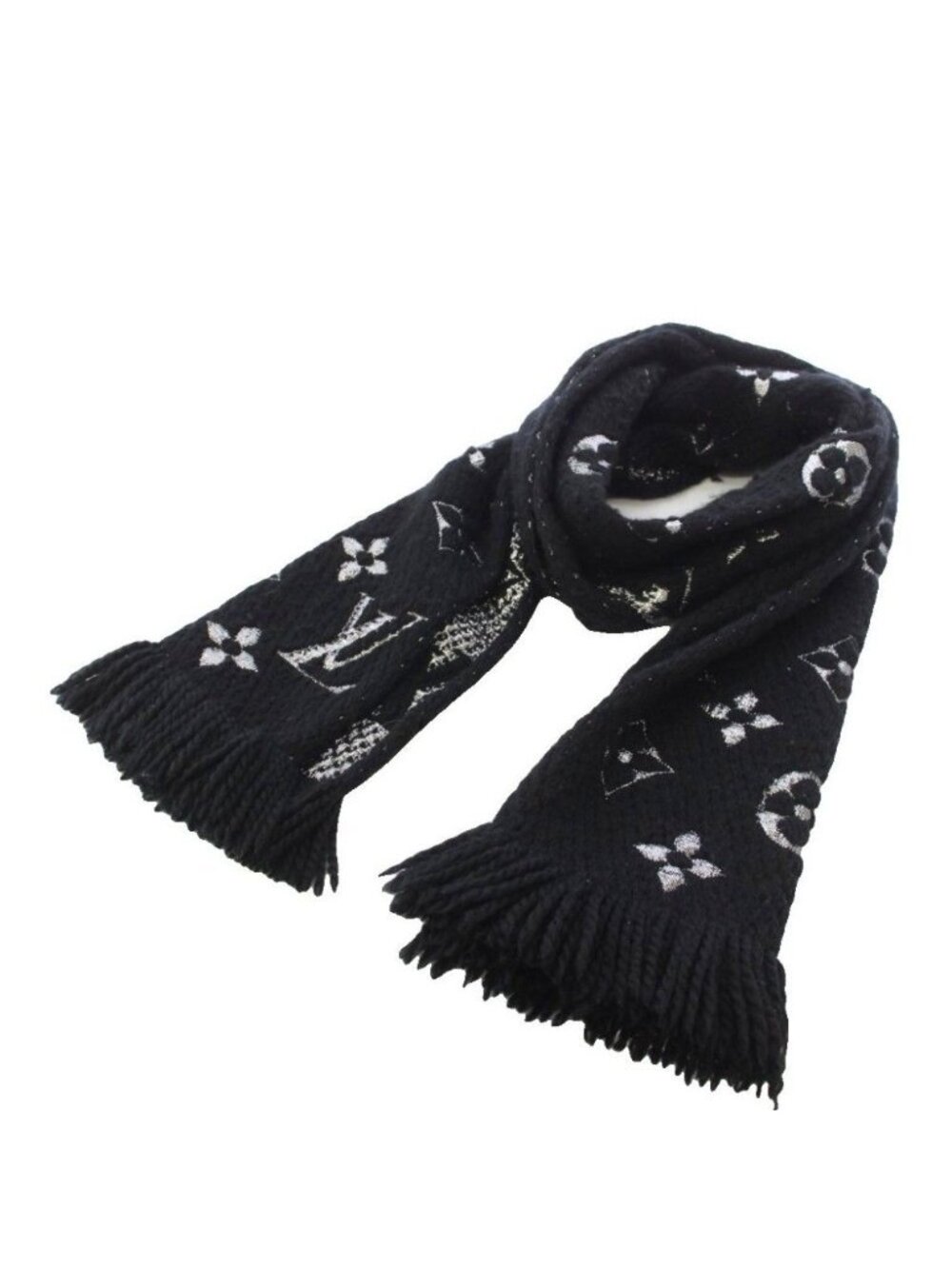 Louis Vuitton Logomania Scarf Shine Monogram Black Silver